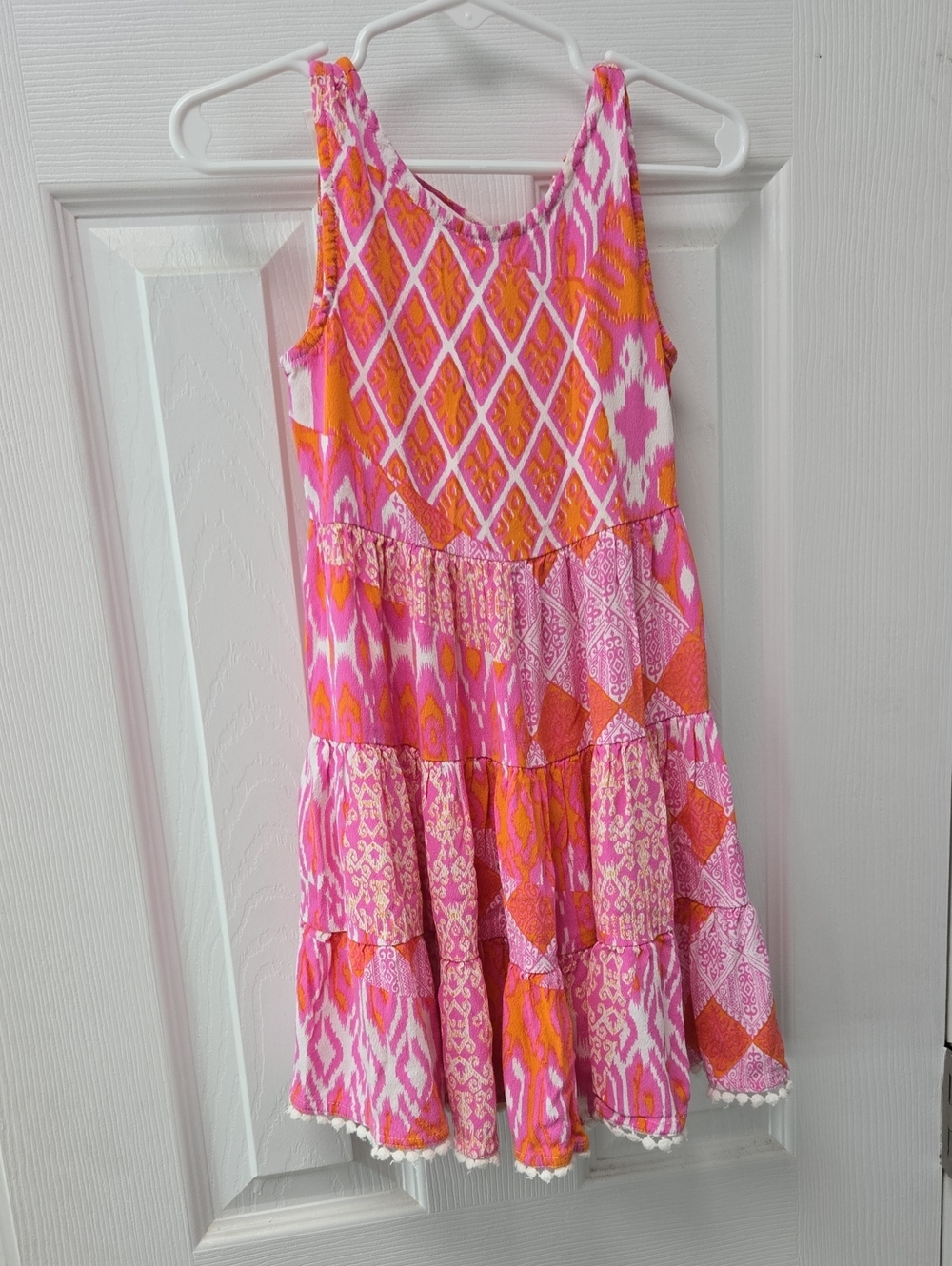 Girls' Pink & Orange Printed Tiered Summer Dress